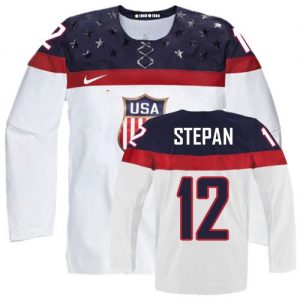 Olympic Derek Stepan Authentic Bílý  Team USA dresy 12 Domácí 2014 hokejové dresy