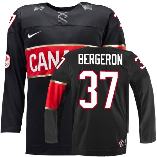 Olympic Patrice Bergeron Authentic Černá  Team Canada dresy 37 Alternativní 2014 hokejové dresy