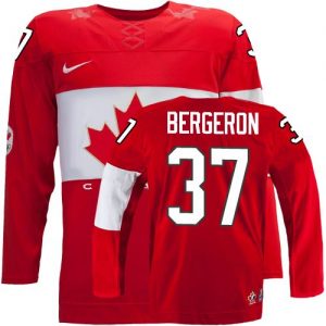 Olympic Patrice Bergeron Authentic Červené  Team Canada dresy 37 Venkovní 2014 hokejové dresy