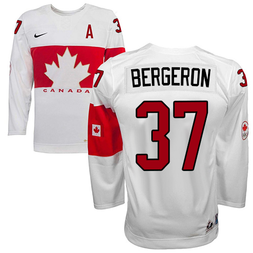 Olympic Patrice Bergeron Authentic Bílý  Team Canada dresy 37 Domácí 2014 hokejové dresy