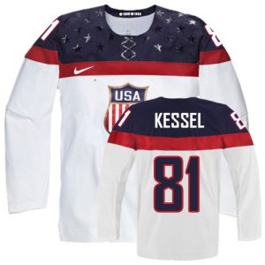 Olympic Phil Kessel Authentic Bílý  Team USA dresy 81 Domácí 2014 hokejové dresy