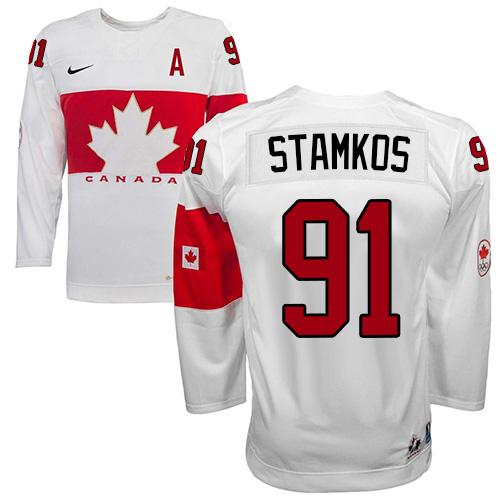 Olympic Steven Stamkos Authentic Bílý  Team Canada dresy 91 Domácí 2014 hokejové dresy