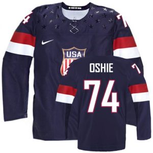 Olympic T. J. Oshie Authentic Námořnická modrá  Team USA dresy 74 Venkovní 2014 hokejové dresy