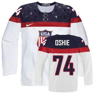 Olympic T. J. Oshie Authentic Bílý  Team USA dresy 74 Domácí 2014 hokejové dresy