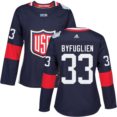 Adidas Team USA dresy 33 Dustin Byfuglien Authentic Námořnická modrá Venkovní 2016 World Cup hokejové dresy