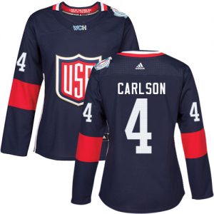 Adidas Team USA dresy 4 John Carlson Authentic Námořnická modrá Venkovní 2016 World Cup hokejové dresy
