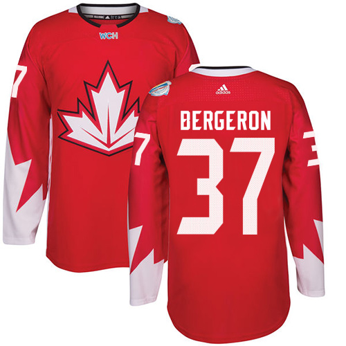 Dětské Adidas Team Canada dresy Patrice Bergeron 37 Authentic Červené Venkovní 2016 World Cup hokejové dresy