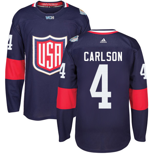 Dětské Adidas Team USA dresy 4 John Carlson Authentic Námořnická modrá Venkovní 2016 World Cup hokejové dresy
