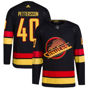 Pánské NHL Vancouver Canucks Dresy Elias Pettersson 40 Reverse Retro 2.0 Černá 2022-23