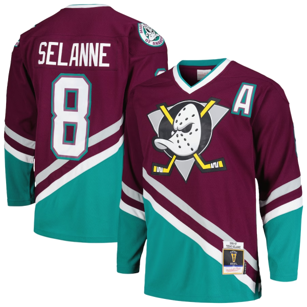 Anaheim Ducks Teemu Selanne Mitchell & Ness Nachový 1996-97 Náhradní Kapitánský Dres Patch Modrý Line Player